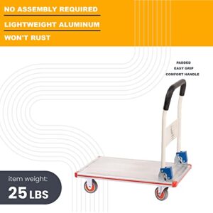 Aluminum Folding Cart with Wheels - Platform Truck - Weight Capacity 400lbs - Compact Foldable Cart for Warehouse, Restaurant, Shops Factories and Home - Flatbed Cart with 4 PU Wheels