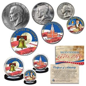 merrick mint 1976 bicentennial 3-coin set colorized patriotic july 4th american flag collection - jfk/ike/quarter