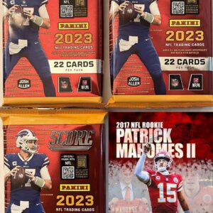 NEW 2023 Panini SCORE Football Cards (3) THREE FACTORY SEALED PACKs w/ 22 Cards Per Pack - 66 CARDS - Plus Novelty Mahomes Card Pictured