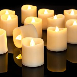 homemory 24pack flameless led votive candles, 200+hour long lasting electric fake candles, battery operated tealights in warm white for christmas, wedding decor (ivory base, batteries included)