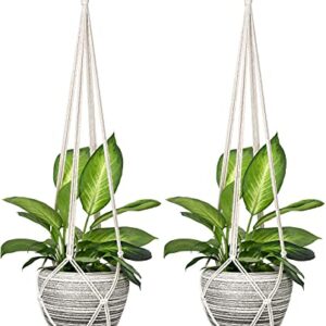 Dahey Macrame Plant Hanger Indoor Hanging Planter Basket Handmade Woven Cotton Rope Flower Pot Decorative Crochet Plant Holder Stand for Boho Home Decor No Tassels,35 Inch,Set of 2