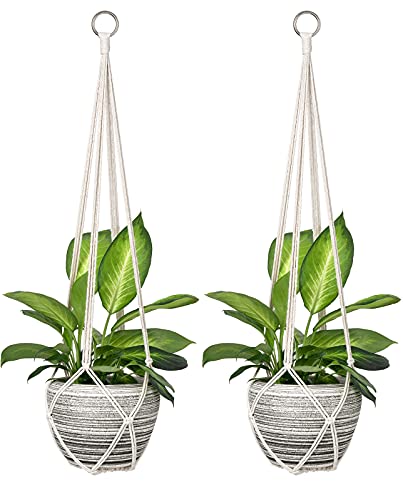 Dahey Macrame Plant Hanger Indoor Hanging Planter Basket Handmade Woven Cotton Rope Flower Pot Decorative Crochet Plant Holder Stand for Boho Home Decor No Tassels,35 Inch,Set of 2