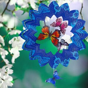 Wind Spinners Home Garden Decor, 12＂Patio Yard Backyard Outdoor Art Outside Decorations 3D Butterfly Metal Stainless Steel Decoration, Wind Spinner Gifts for Lawn Hanging Pinwheels Crafts Ornaments