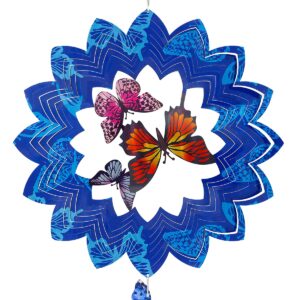 Wind Spinners Home Garden Decor, 12＂Patio Yard Backyard Outdoor Art Outside Decorations 3D Butterfly Metal Stainless Steel Decoration, Wind Spinner Gifts for Lawn Hanging Pinwheels Crafts Ornaments