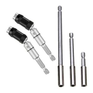 mxiixm® flexible drill bit extension pivot bit holder set, 3pcs drill bit holder and 2pcs hex pivoting bit tip holder with ring, flexible magnetic screwdriver bit for tight spaces or corners
