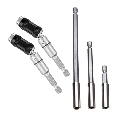 MXiiXM® Flexible Drill Bit Extension Pivot Bit Holder Set, 3Pcs Drill Bit Holder and 2Pcs Hex Pivoting Bit Tip Holder with Ring, Flexible Magnetic Screwdriver Bit for Tight Spaces or Corners