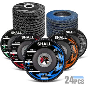 shall 24-pack flap disc, 4-1/2" x 7/8", zirconia grinding wheel 40/60/80/120 grit t29 & 40 grit t27 angle grinder abrasive sanding disc with etched grit number indication, 80pcs emery cloth per disc