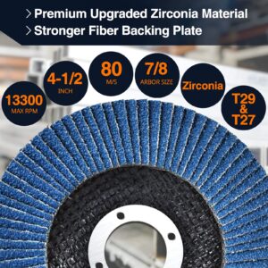 SHALL 24-Pack Flap Disc, 4-1/2" x 7/8", Zirconia Grinding Wheel 40/60/80/120 Grit T29 & 40 Grit T27 Angle Grinder Abrasive Sanding Disc with Etched Grit Number Indication, 80pcs Emery Cloth Per Disc