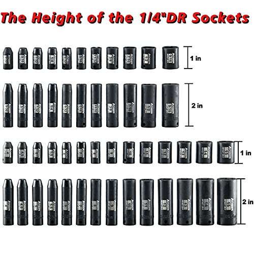 AOBEN 1/4-Inch Drive Impact Socket Set, 54 Pieces, 6 Point, SAE/Metric, (5/32" - 9/16" ，4mm -15mm)，Deep/Shallow, Cr-V Steel, Includes Extension bars and Socket Adapter