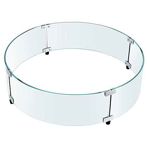 Trigoo Round Fire Pit Wind Guard 24 x 24 x 6 Inch Tempered Glass Frame Fence