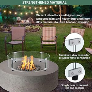 Trigoo Round Fire Pit Wind Guard 24 x 24 x 6 Inch Tempered Glass Frame Fence