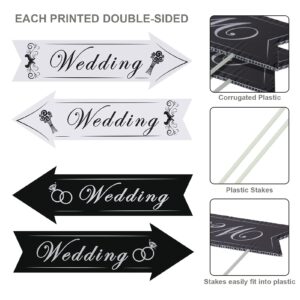 Set of 6 Wedding Directional Yard Signs with Stakes, Double-side Printed Wedding This Way Arrow Black & White Outdoor Directional Road Sign Wedding Supply Decor for Ceremony Reception