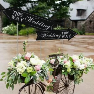 Set of 6 Wedding Directional Yard Signs with Stakes, Double-side Printed Wedding This Way Arrow Black & White Outdoor Directional Road Sign Wedding Supply Decor for Ceremony Reception