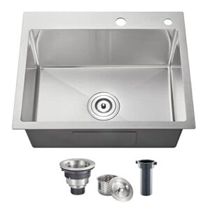 popfly 23 inch kitchen sink,18 gauge drop in bar prep small sink, top mount 304 stainless steel single bowl deep sink,brushed（23x18x9）