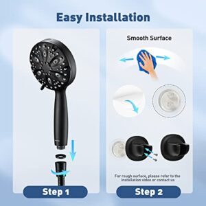 Shower Head-WaterSong 7 Settings+Build in Power Wash Handheld Spray with 6.5ft Stainless Steel Hose/Adjustable Mount for Luxury Bath Massage Spa, One Button Switch to Ejction Mode, Matte Black