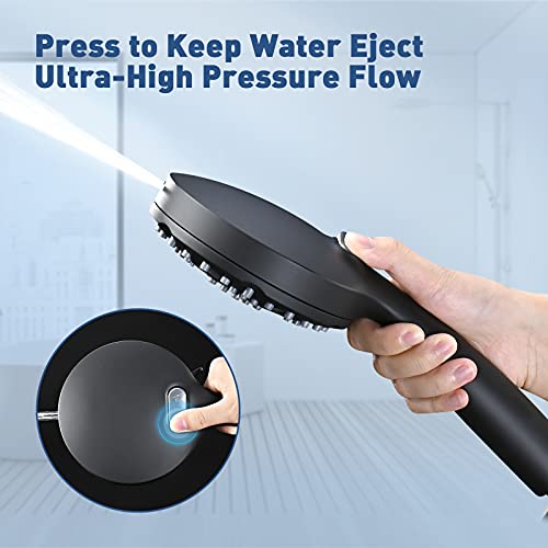 Shower Head-WaterSong 7 Settings+Build in Power Wash Handheld Spray with 6.5ft Stainless Steel Hose/Adjustable Mount for Luxury Bath Massage Spa, One Button Switch to Ejction Mode, Matte Black