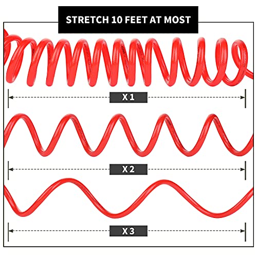Hromee 1/4-Inch x 10ft Polyurethane Recoil Air Hose with Fittings Compressor Hose with 1/4 in. Industrial NPT Coupler and Plug Kit, Red