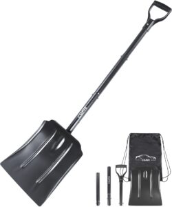 cofit 47" retractable snow shovel, bigger shovel spade aluminium alloy snow sand mud removal tool for car outdoor camping and garden, detachable four-piece construction, black