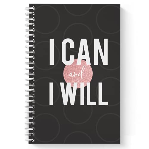 Softcover Can And Will 5.5" x 8.5" Motivational Spiral Notebook/Journal, 120 Checklist Pages, Durable Gloss Laminated Cover, White Wire-o Spiral. Made in the USA