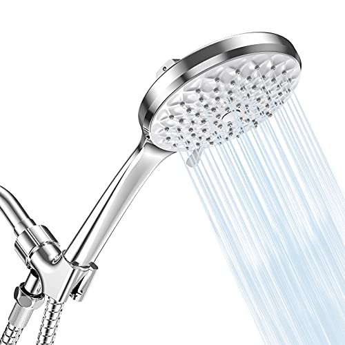 Shower Head with Handheld High Pressure with Hose - YEAUPE Detachable Shower Heads 6 Spray Settings, Built-in Power Wash to Clean Tub, Tile & Pets, Bracket, Rubber Washers, 59 Inch Hose