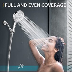 Shower Head with Handheld High Pressure with Hose - YEAUPE Detachable Shower Heads 6 Spray Settings, Built-in Power Wash to Clean Tub, Tile & Pets, Bracket, Rubber Washers, 59 Inch Hose