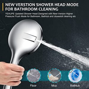 Shower Head with Handheld High Pressure with Hose - YEAUPE Detachable Shower Heads 6 Spray Settings, Built-in Power Wash to Clean Tub, Tile & Pets, Bracket, Rubber Washers, 59 Inch Hose