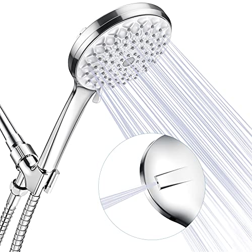 Shower Head with Handheld High Pressure with Hose - YEAUPE Detachable Shower Heads 6 Spray Settings, Built-in Power Wash to Clean Tub, Tile & Pets, Bracket, Rubber Washers, 59 Inch Hose