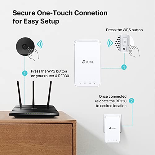 TP-Link AC1200 WiFi Range Extender (RE330), Covers Up to 1500 Sq.ft and 25 Devices, Dual Band Wireless Signal Booster, Internet Repeater, 1 Ethernet Port, White