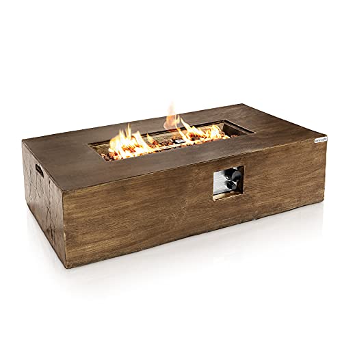 SereneLife Outdoor Propane Fire Table Pit - 54 Inch 50,000 BTU Outdoor Fireplace Table - Adjustable Flame, Thermocouple - PVC Cover, Lava Rock - SereneLife SLCNX76