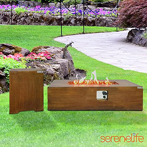 SereneLife Outdoor Propane Fire Table Pit - 54 Inch 50,000 BTU Outdoor Fireplace Table - Adjustable Flame, Thermocouple - PVC Cover, Lava Rock - SereneLife SLCNX76