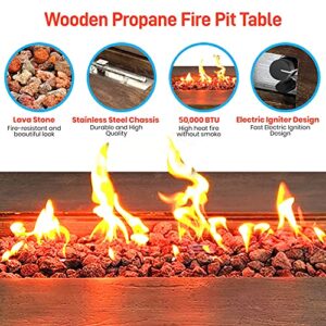 SereneLife Outdoor Propane Fire Table Pit - 54 Inch 50,000 BTU Outdoor Fireplace Table - Adjustable Flame, Thermocouple - PVC Cover, Lava Rock - SereneLife SLCNX76