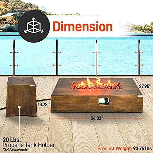 SereneLife Outdoor Propane Fire Table Pit - 54 Inch 50,000 BTU Outdoor Fireplace Table - Adjustable Flame, Thermocouple - PVC Cover, Lava Rock - SereneLife SLCNX76