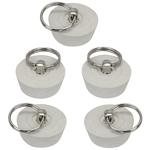 Harrier Hardware Solid Rubber Sink Stopper Plug, White, Tapered 1 to 1.1-Inch Diameter, 5-Pack