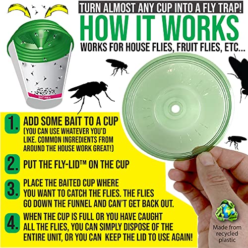 Billy-Bob Fly Lid - Turn Almost Any Cup Into A Fly Trap. Indoor and Outdoor Use - 3 Lids per Pack, 6 Lids Total