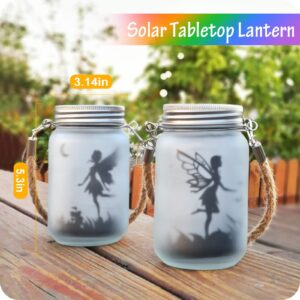 Alritz 2 Pack Solar Lantern Fairy Lights, Garden Ornament Lights - Outdoor Hanging Frosted Glass Mason Jar Lights for Tree, Table, Yard, Garden, Patio, Lawn (Color)