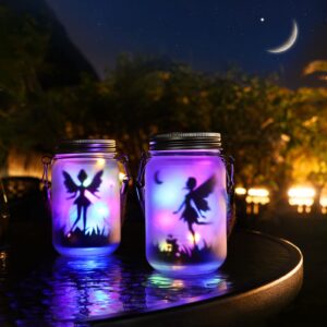 Alritz 2 Pack Solar Lantern Fairy Lights, Garden Ornament Lights - Outdoor Hanging Frosted Glass Mason Jar Lights for Tree, Table, Yard, Garden, Patio, Lawn (Color)