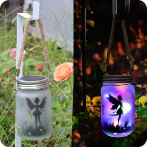 Alritz 2 Pack Solar Lantern Fairy Lights, Garden Ornament Lights - Outdoor Hanging Frosted Glass Mason Jar Lights for Tree, Table, Yard, Garden, Patio, Lawn (Color)