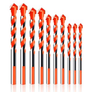 ideashop 10pcs ultimate drill bits, heavy duty multifunctional drill bits with carbide tip 6/8/10/12mm punching drill bits set for hard metal and steel, tile, concrete, glass, brick, wood, (orange)