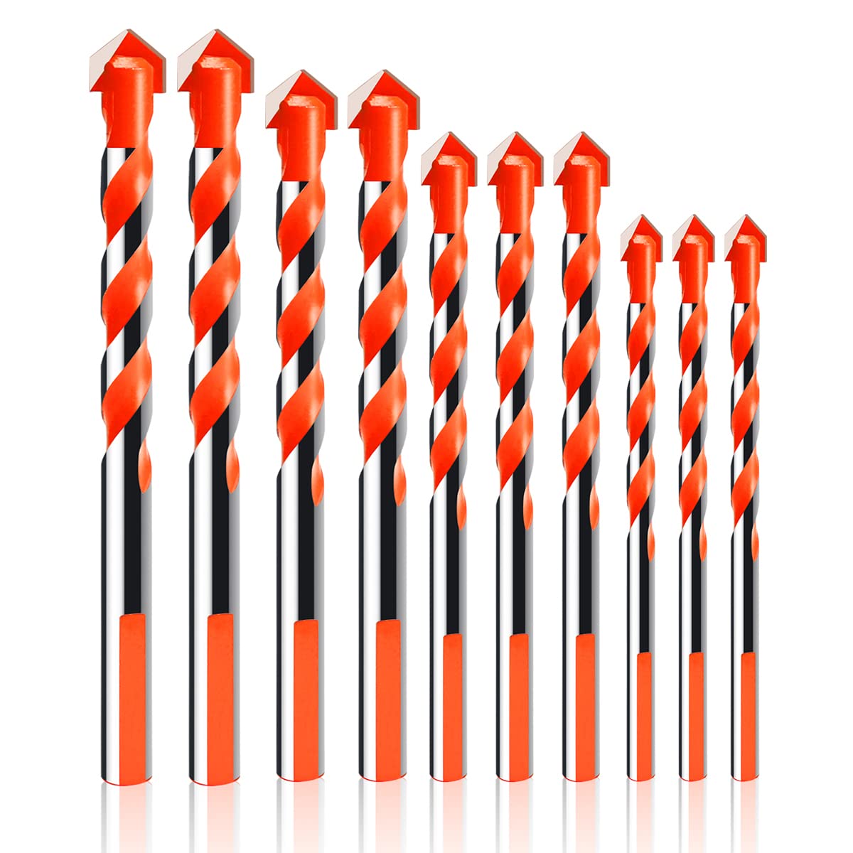 Ideashop 10Pcs Ultimate Drill Bits, Heavy Duty Multifunctional Drill Bits with Carbide Tip 6/8/10/12mm Punching Drill Bits Set for Hard Metal and Steel, Tile, Concrete, Glass, Brick, Wood, (Orange)