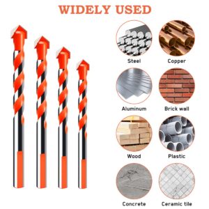 Ideashop 10Pcs Ultimate Drill Bits, Heavy Duty Multifunctional Drill Bits with Carbide Tip 6/8/10/12mm Punching Drill Bits Set for Hard Metal and Steel, Tile, Concrete, Glass, Brick, Wood, (Orange)