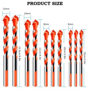 Ideashop 10Pcs Ultimate Drill Bits, Heavy Duty Multifunctional Drill Bits with Carbide Tip 6/8/10/12mm Punching Drill Bits Set for Hard Metal and Steel, Tile, Concrete, Glass, Brick, Wood, (Orange)