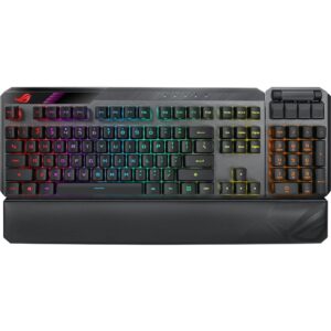asus rog claymore ii wireless modular gaming mechanical keyboard (rog rx blue switches, detachable numpad & wrist rest for tkl 80%/100%, aura sync, media controls, fast charge, usb 2.0 passthrough)