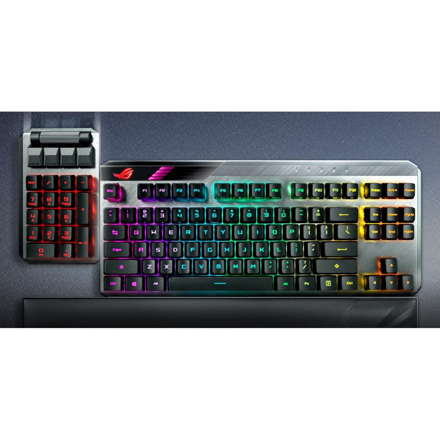 ASUS ROG Claymore II Wireless Modular Gaming Mechanical Keyboard (ROG RX Blue Switches, detachable numpad & wrist rest for TKL 80%/100%, Aura Sync, media controls, fast charge, USB 2.0 Passthrough)