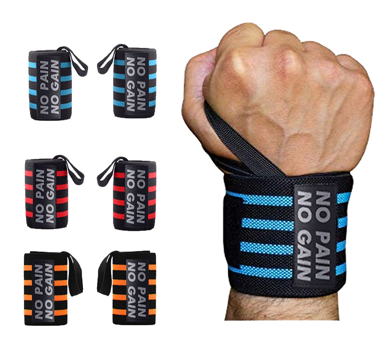 6 Pieces Wrist Wraps Wrist Straps Wrist Braces Wrist Support Compression Bands with Thumb Loops for Weightlifting, Working Out, Carpal Tunnel Relief, Workout, Weight Lifting, Men & Women (18")