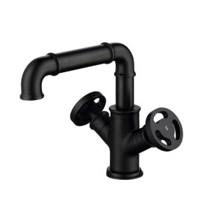 kunmai industrial pipe single hole two handles bathroom sink faucet double handles solid brass in matte black