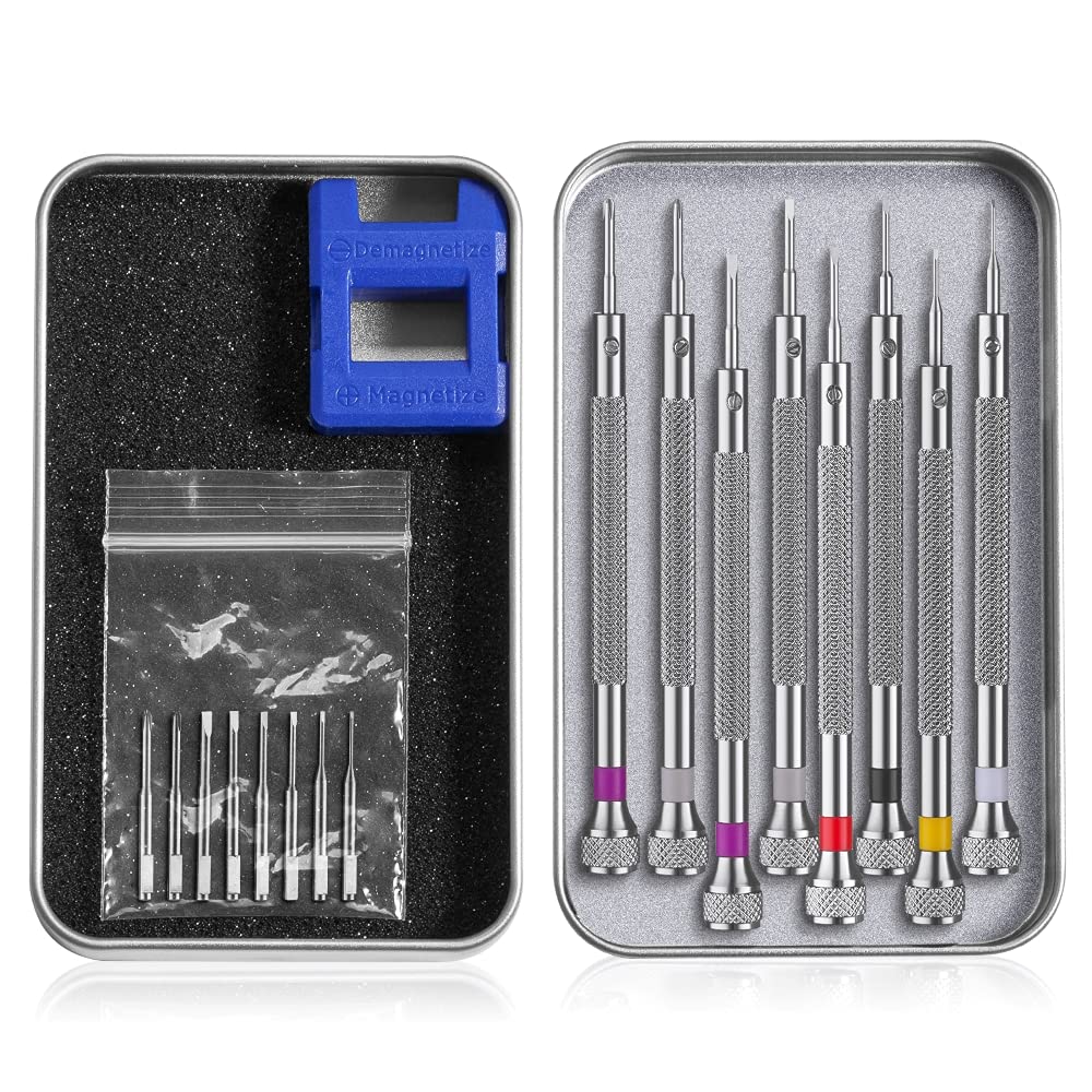 8PCS Professional Screwdriver Set, VAKOGAL Micro Precision Screwdriver Kit 0.6-1.6mm, 8 Extra Replace Blades for Watch Repair, Eyeglasses Repair, Jewelry Work, Electronics Repair