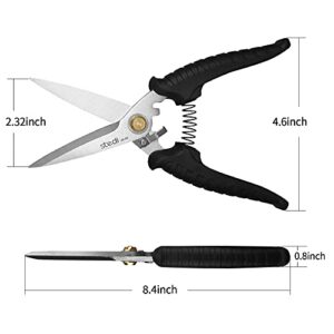 stedi 8-inch Multipurpose Heavy Duty Scissors, Extended & Reinforced Ultra Sharp Blades with Finely Serrated, High Carbon Stainless Steel Shears for Household Pruning, Office, Gardening, Black