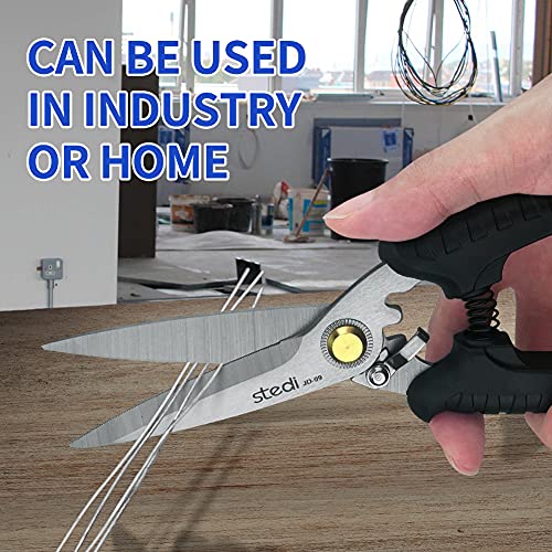stedi 8-inch Multipurpose Heavy Duty Scissors, Extended & Reinforced Ultra Sharp Blades with Finely Serrated, High Carbon Stainless Steel Shears for Household Pruning, Office, Gardening, Black