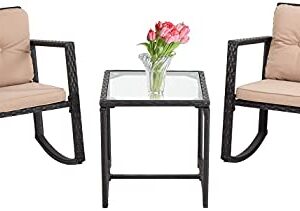 FDW Rocking Wicker Patio Furniture Modern Conversation Sets with Coffee Table for Yard and Bistro, Black