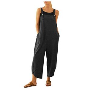 bravetoshop women's casual baggy overalls sleeveless suspender jumpsuit wide leg romper with pockets (black,xxxxl)